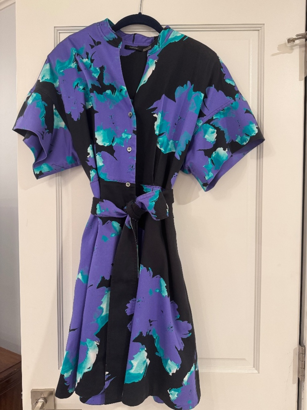 Natori Taichou Cotton Chino Mandarin Belted Shirtdress - Size Large